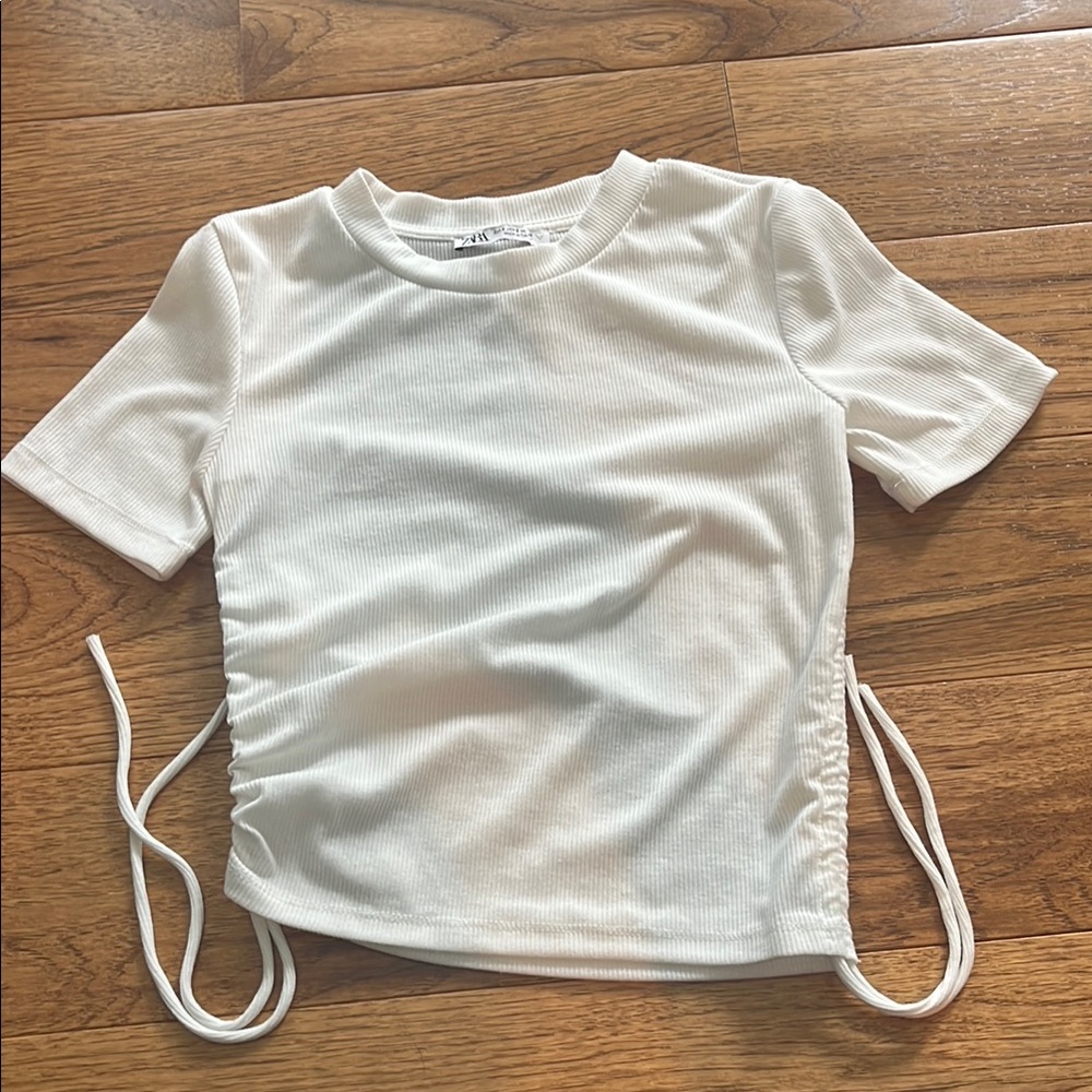 Zara Cream Ribbed Top with Side Ties